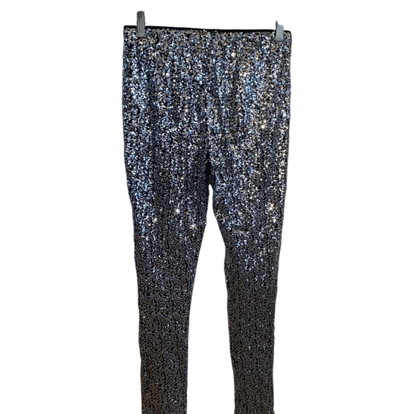 Festive Silver sequin legging statement pants holiday attire christmas NYE Glam - Picture 4 of 8